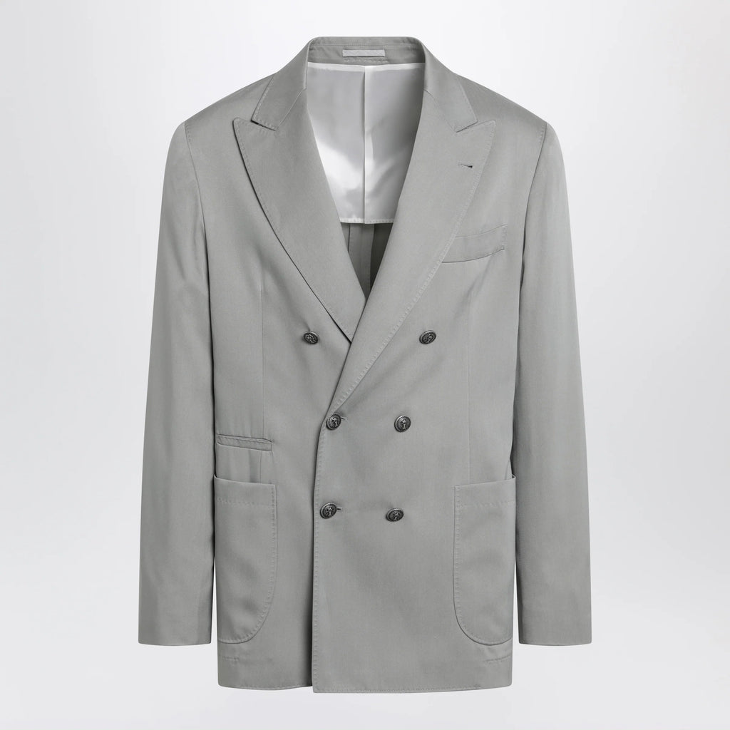 Brunello Cucinelli Double-breasted silk blazer in khaki