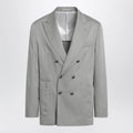 Brunello Cucinelli Double-breasted silk blazer in khaki