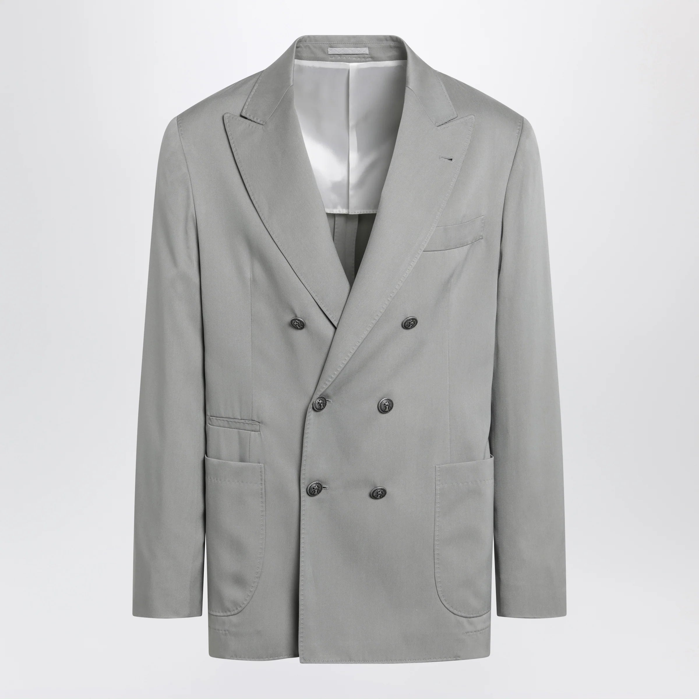 Brunello Cucinelli Double-breasted silk blazer in khaki