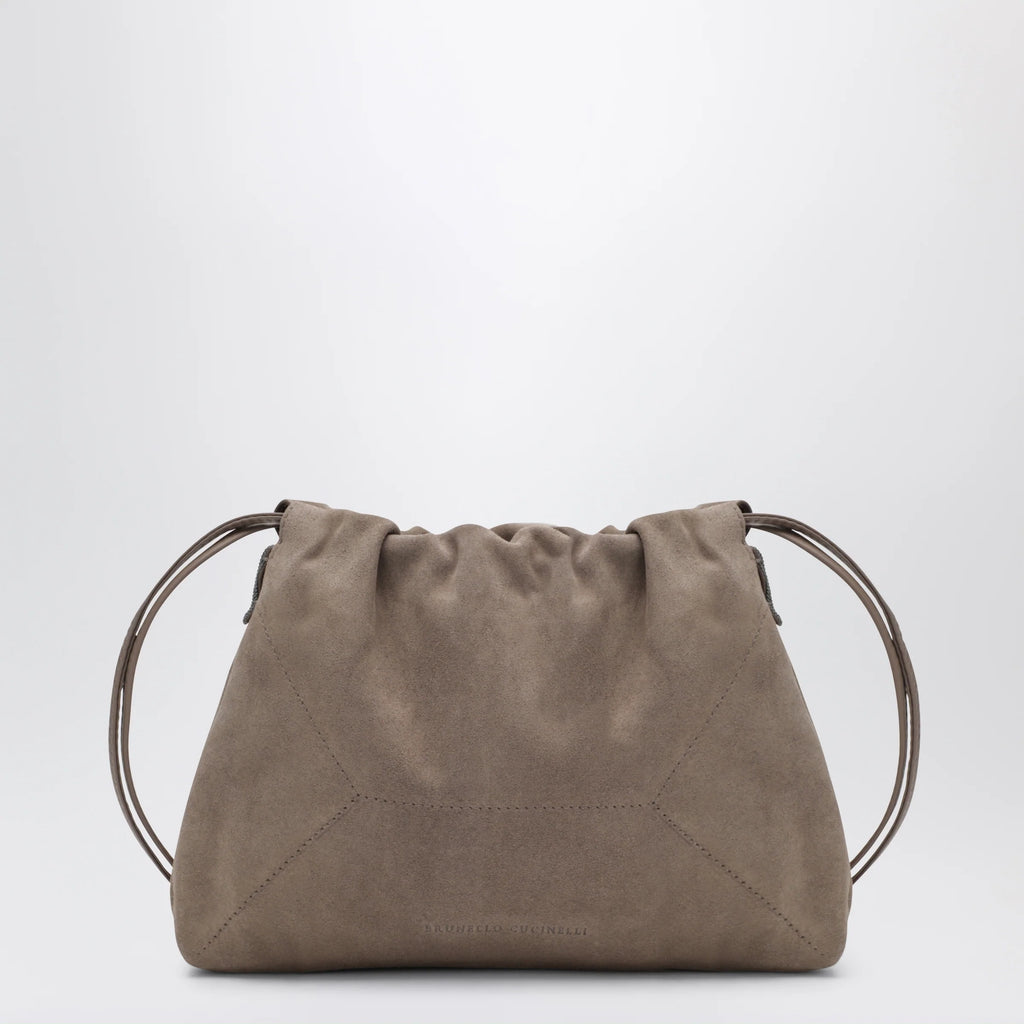 Brunello Cucinelli BC Duo Pouch brown suede bag with monile detail