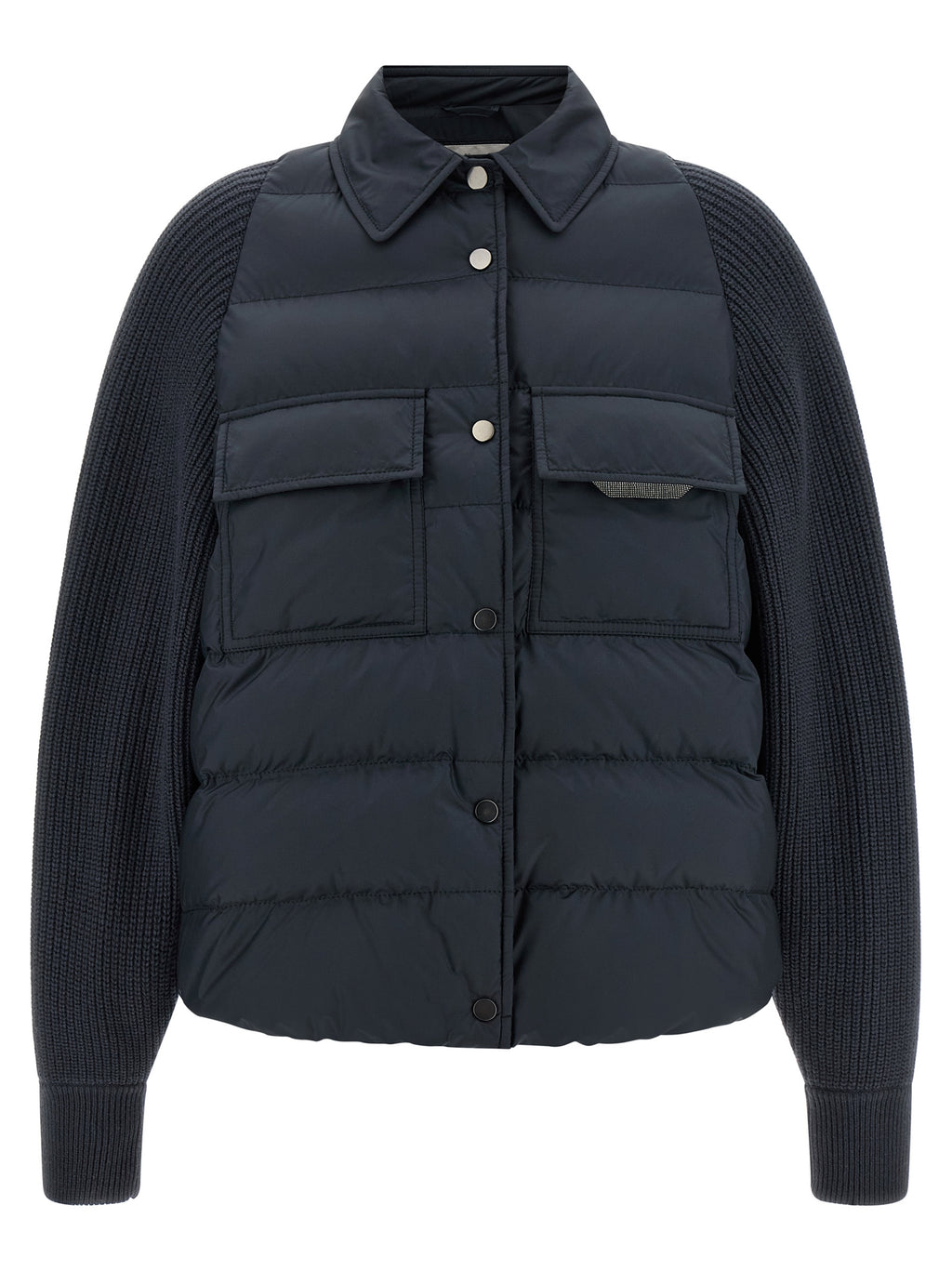 Brunello Cucinelli Shiny Flap Detail Down Jacket