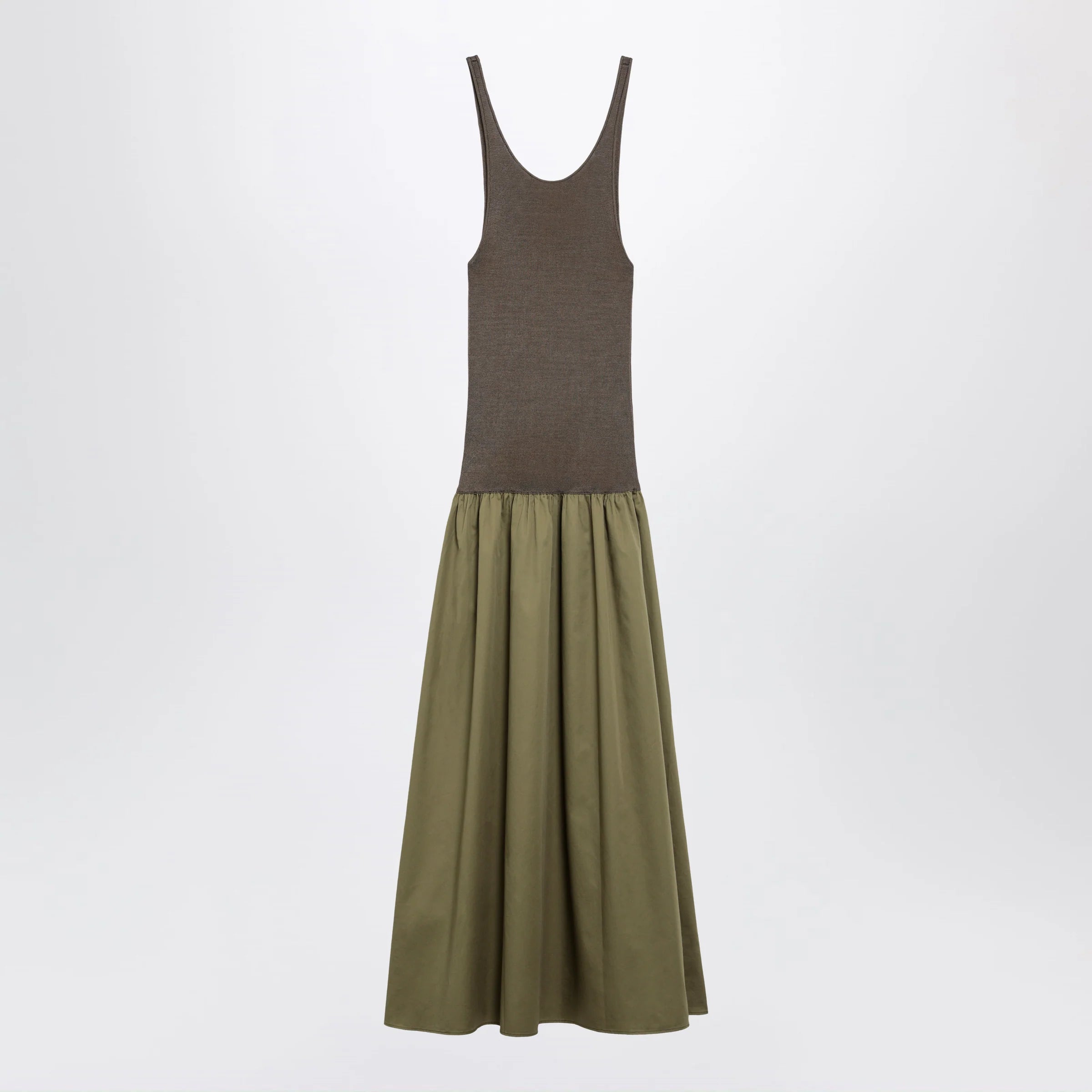 The Frankie Shop Iliya maxi dress in olive green viscose and cotton
