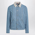 Brunello Cucinelli Blue denim jacket with suede collar