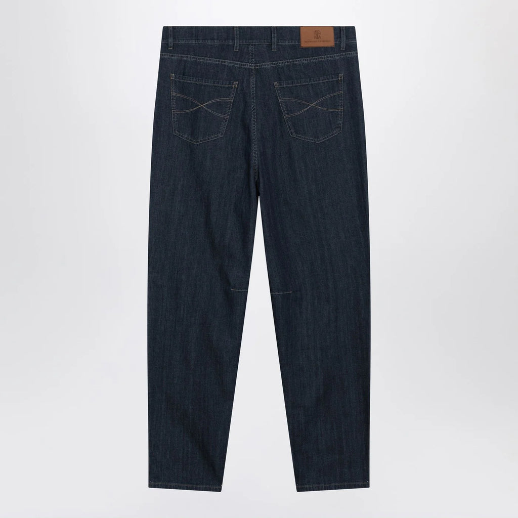 Brunello Cucinelli Slim-fit jeans with pleats in blue denim