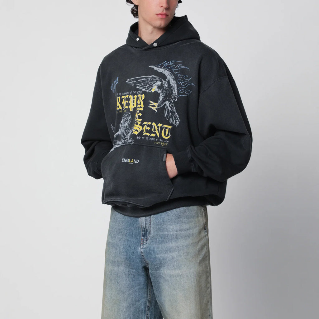 Represent Black faded sweatshirt with Eagle logo print
