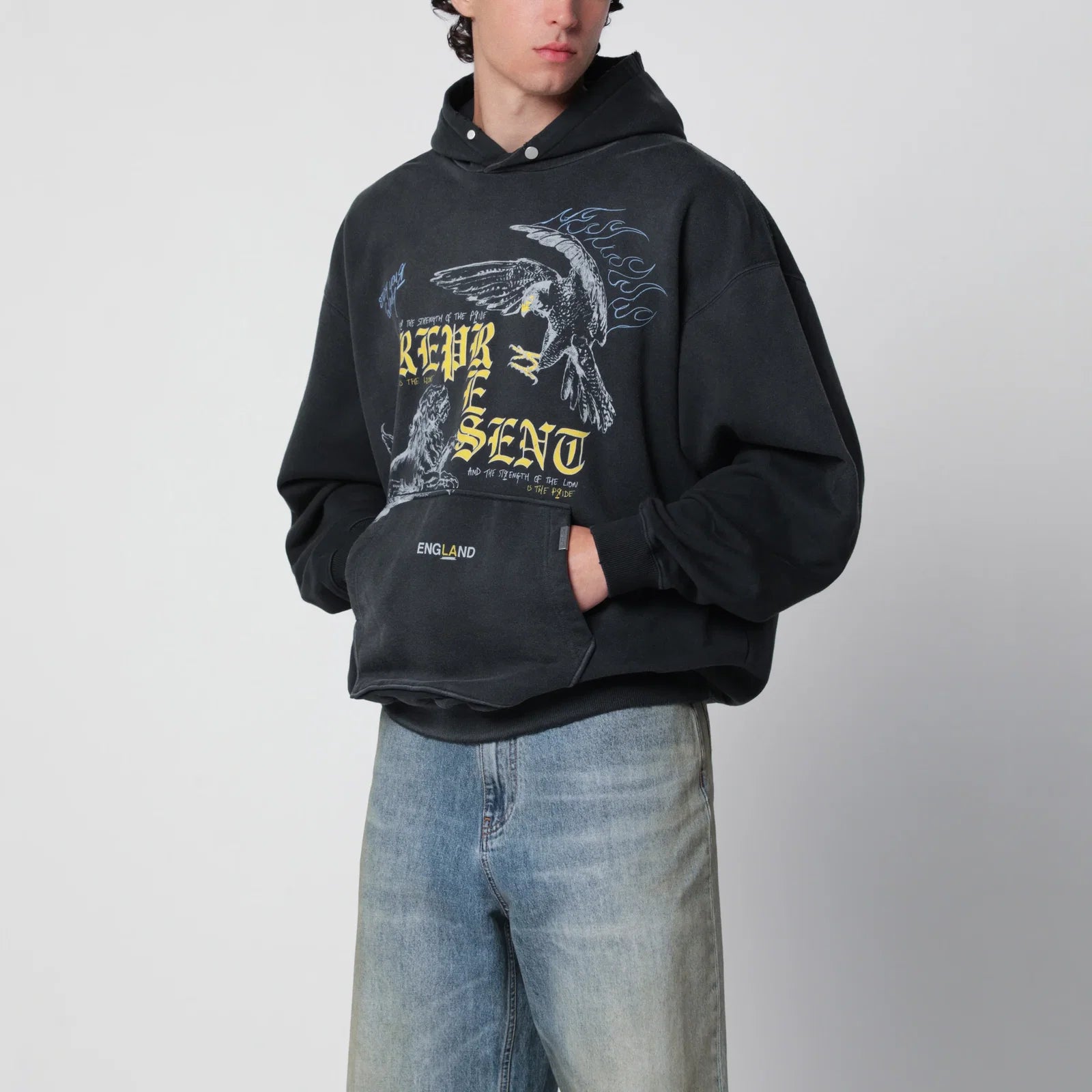 Represent Black faded sweatshirt with Eagle logo print