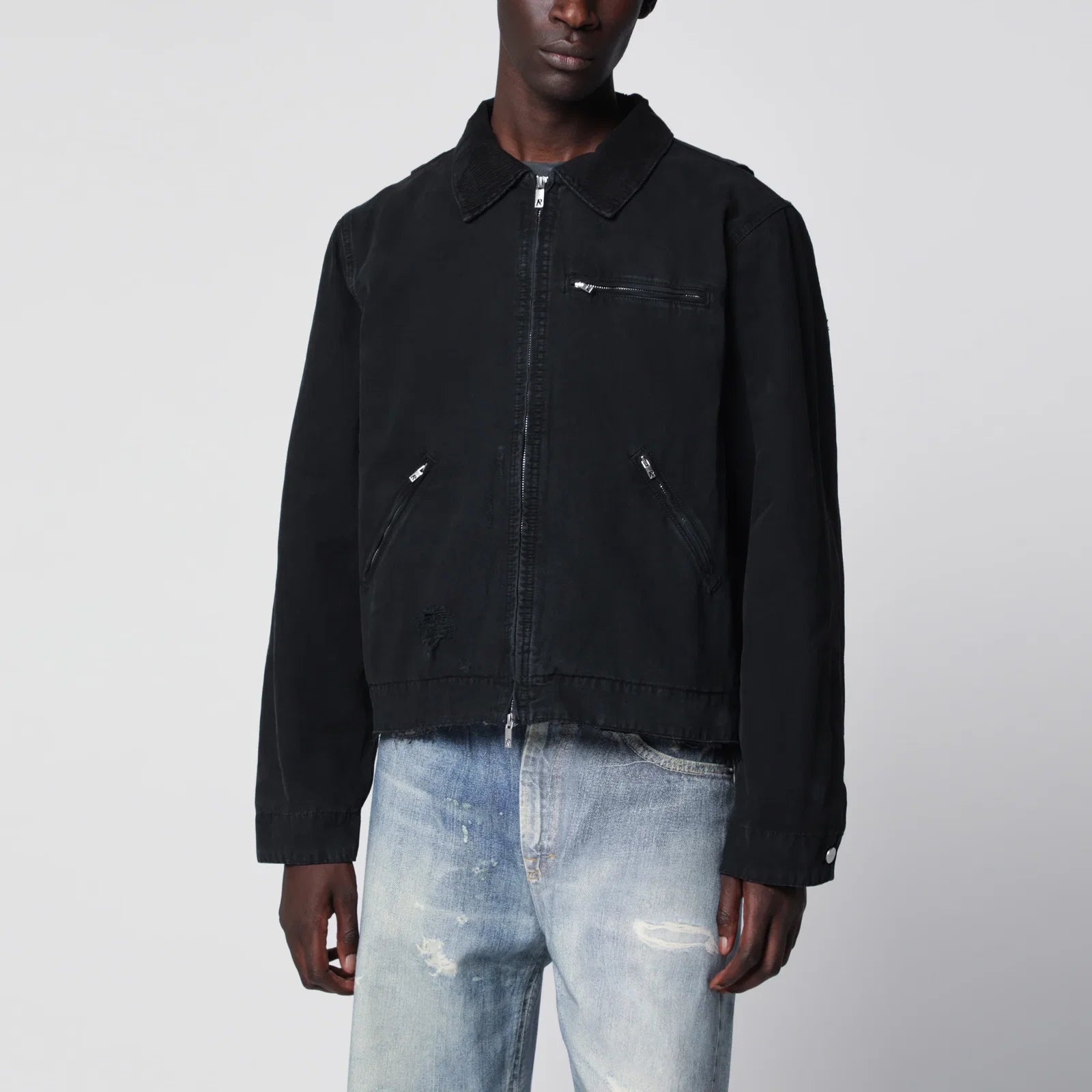 Represent Long-sleeve zip-up cotton jacket in black