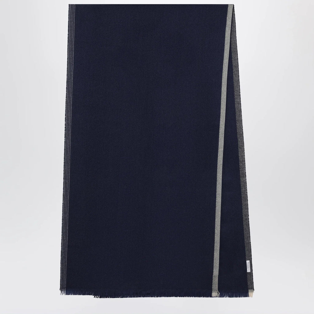 Brunello Cucinelli Blue/Brown/Grey Wool and Cashmere Scarf