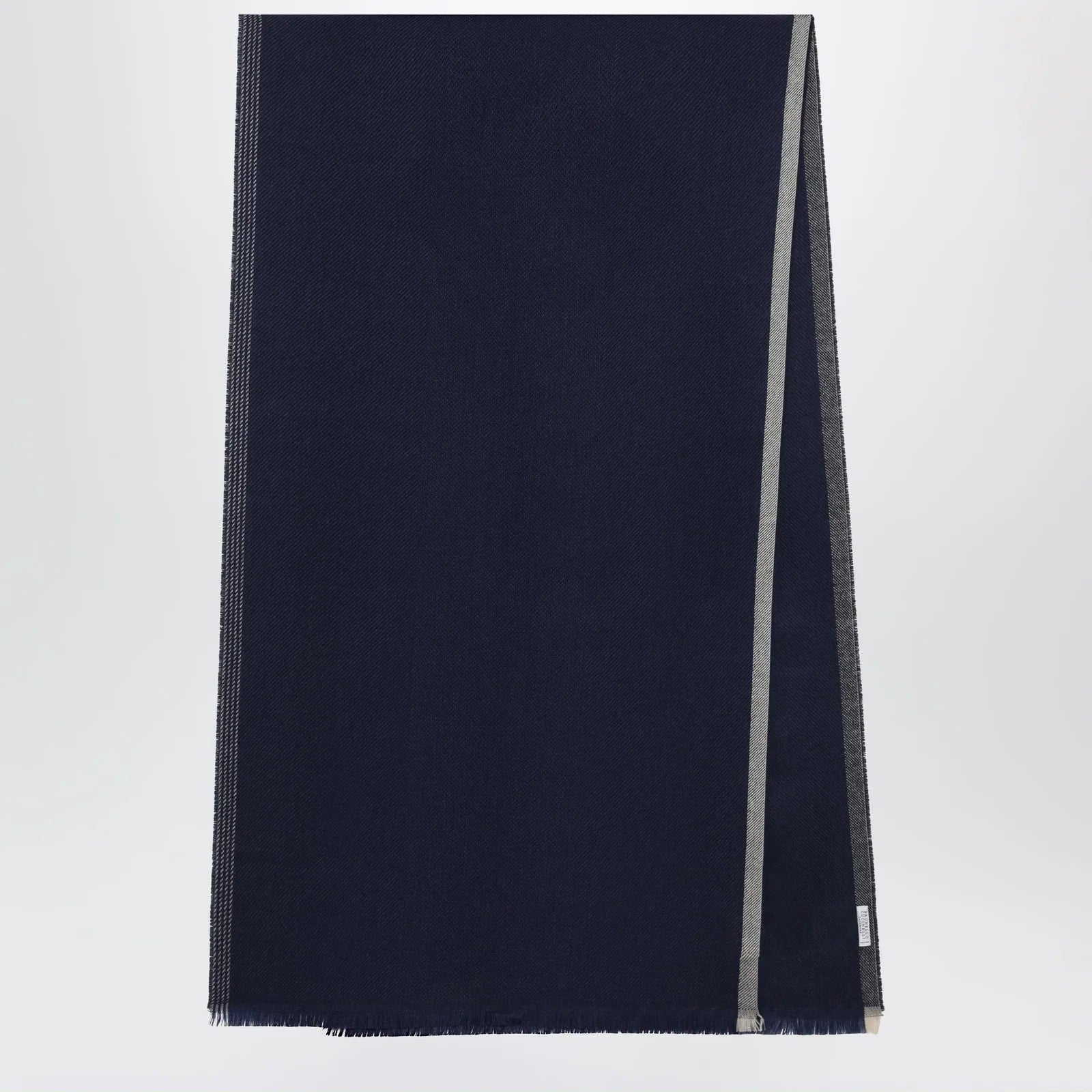 Brunello Cucinelli Blue/Brown/Grey Wool and Cashmere Scarf