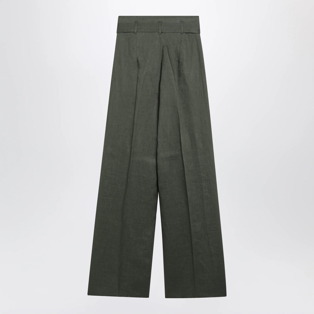 Max Mara Studio High-waist wide-leg washed linen pants, khaki green