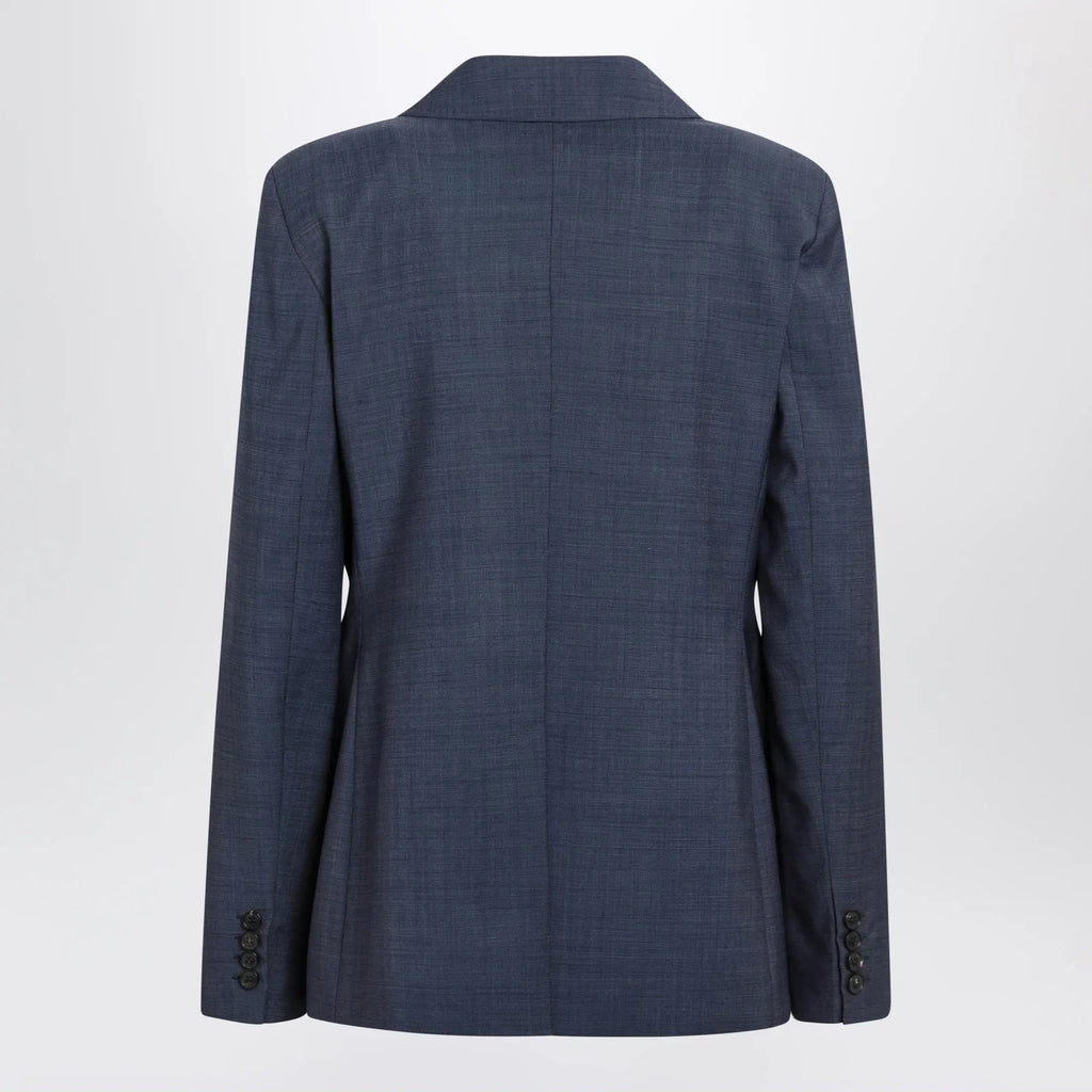Max Mara Studio Double-Breasted Jacket in Denim Blue Wool Canvas