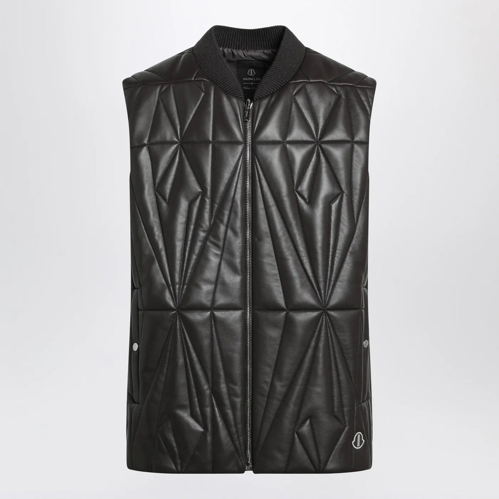 Moncler + Rick Owens Brown faux leather zip-up vest
