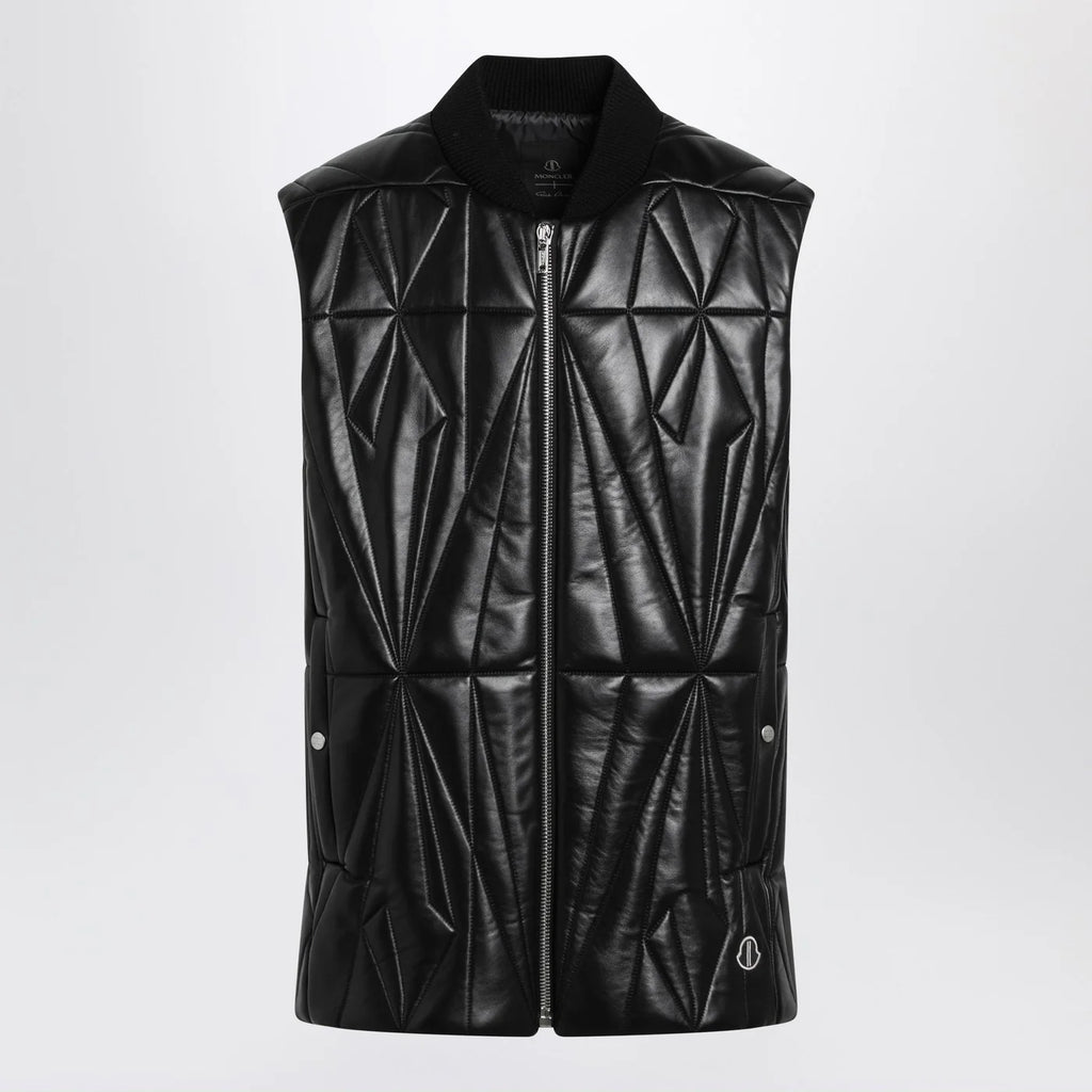 Moncler + Rick Owens Black faux leather zip-up vest