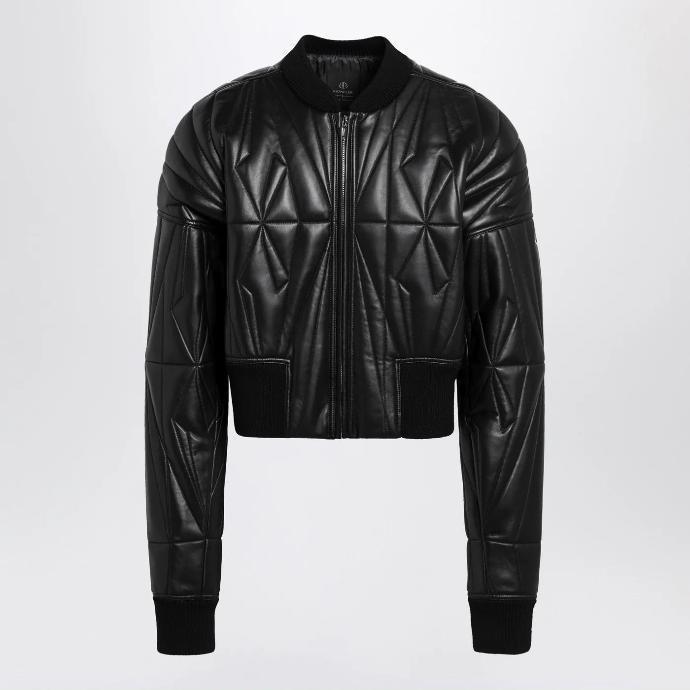 Moncler + Rick Owens Black leather zip-up bomber jacket