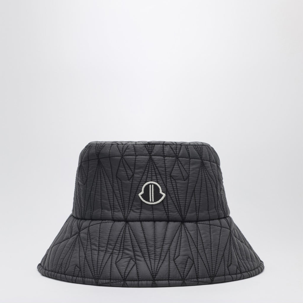 Moncler + Rick Owens Black quilted hat with logo patch