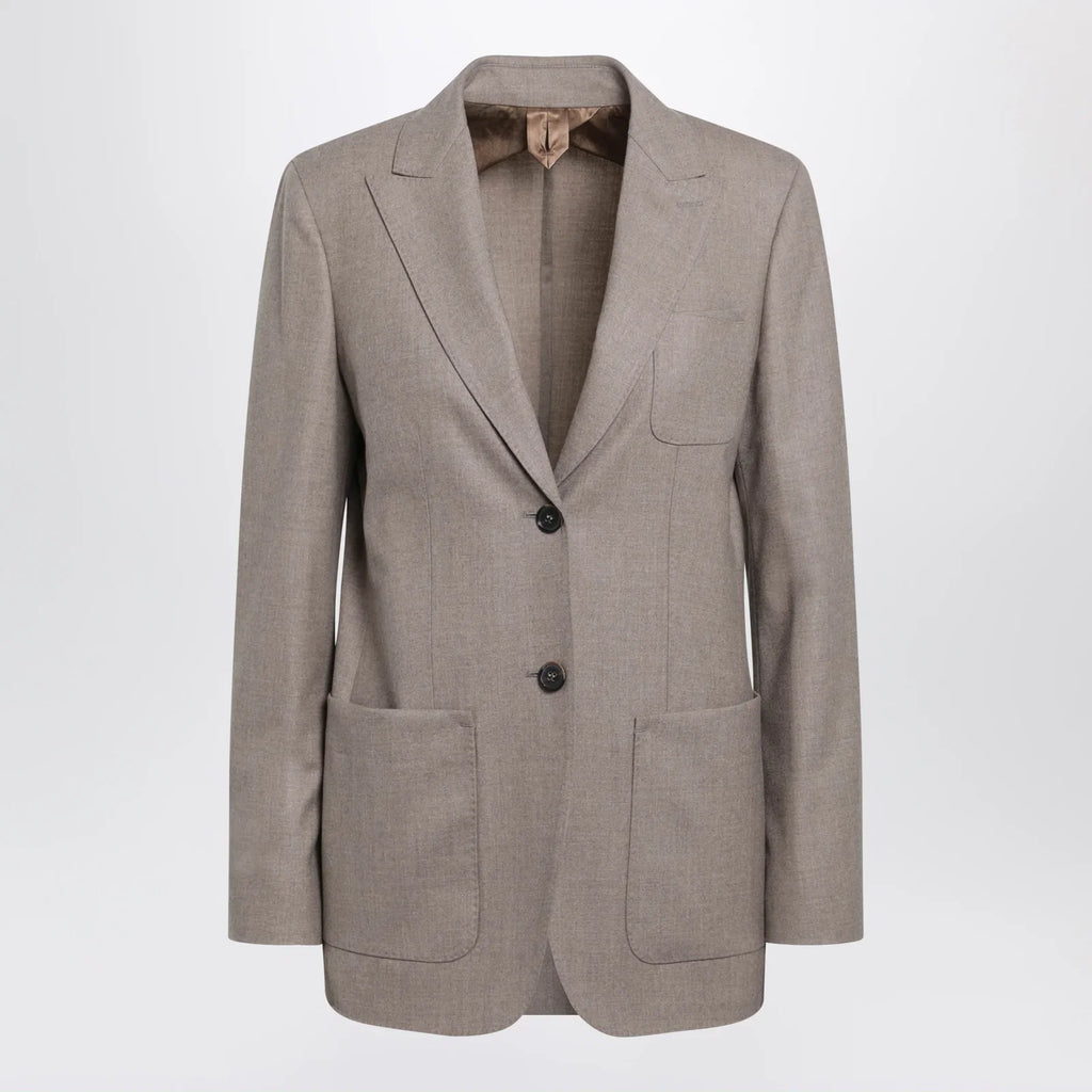 Max Mara Single-Breasted Jacket in Dark Khaki Cashmere Foulé