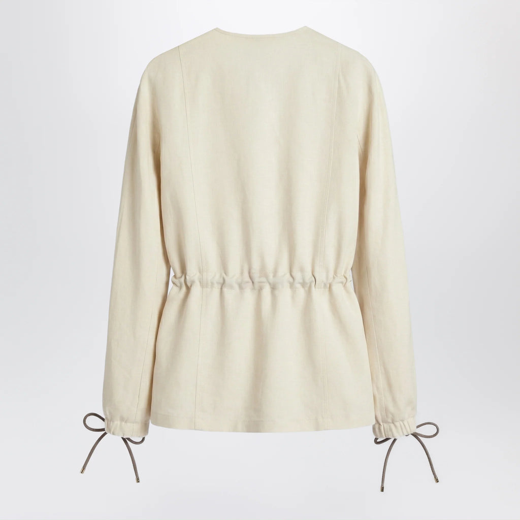 Max Mara Beige linen and silk jacket with drawstring