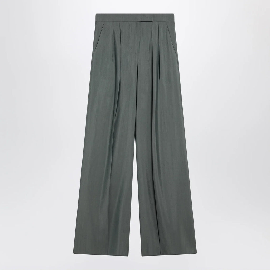 Max Mara Dark green wide trousers in wool and silk