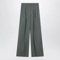 Max Mara Dark green wide trousers in wool and silk
