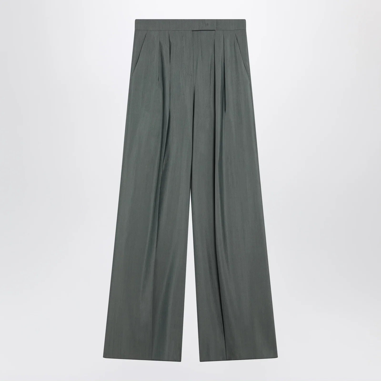 Max Mara Dark green wide trousers in wool and silk