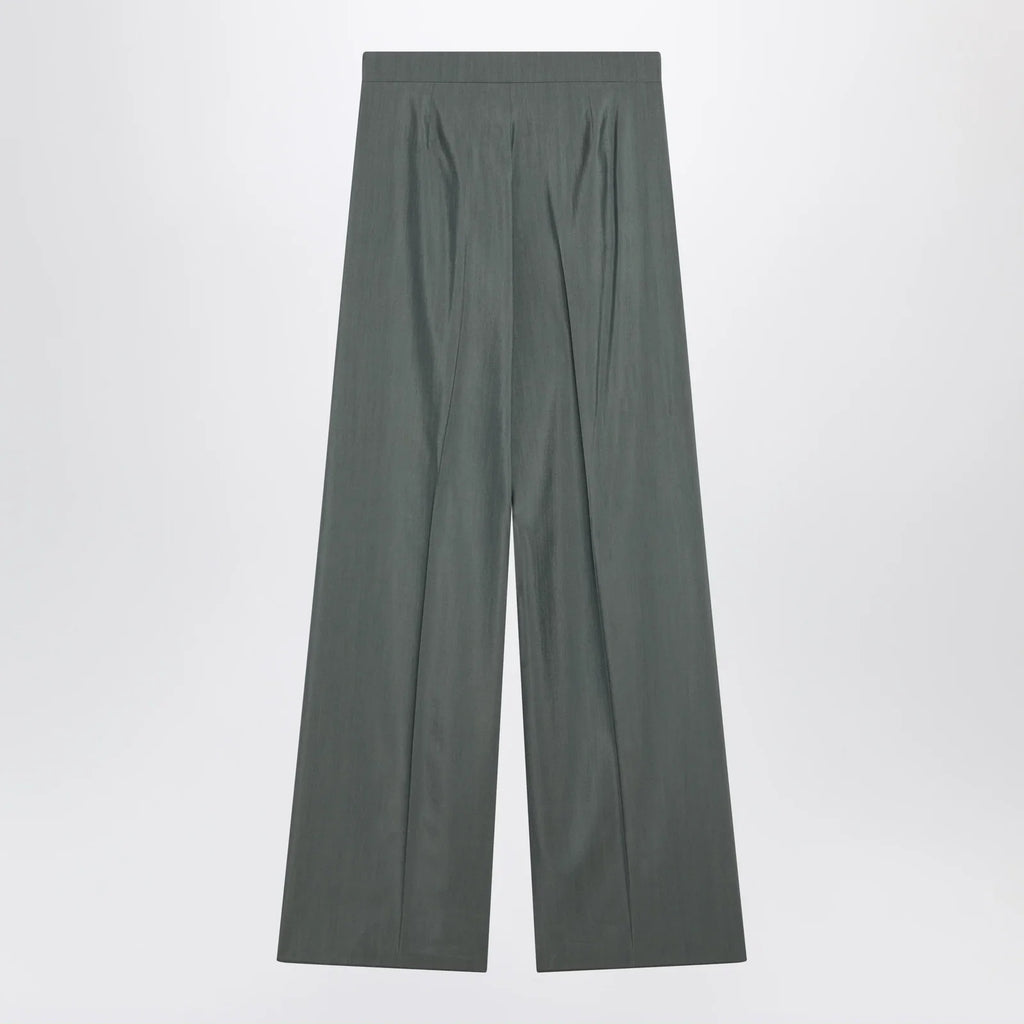 Max Mara Dark green wide trousers in wool and silk