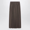 Max Mara Long Pleated Skirt in Dark Khaki Lightweight Jersey