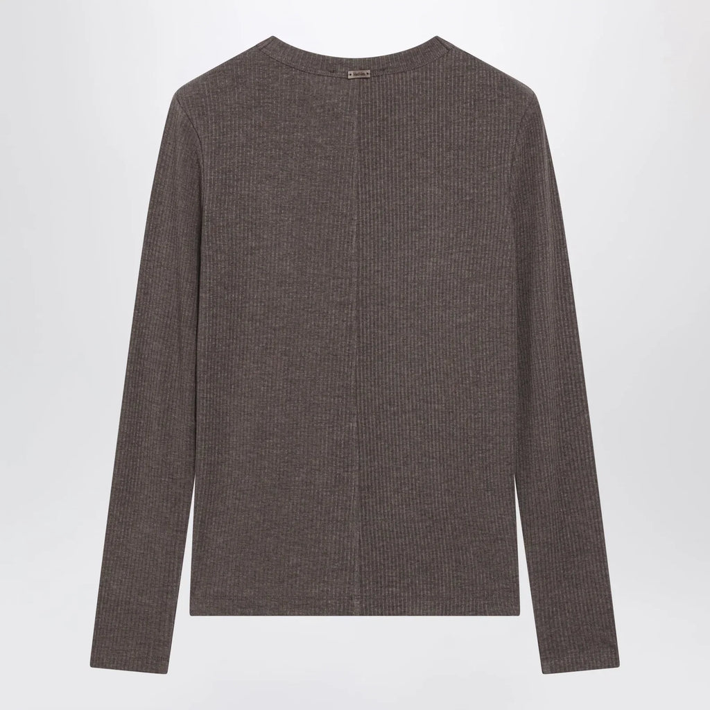 Max Mara Long-Sleeve T-Shirt in Dark Khaki Jersey