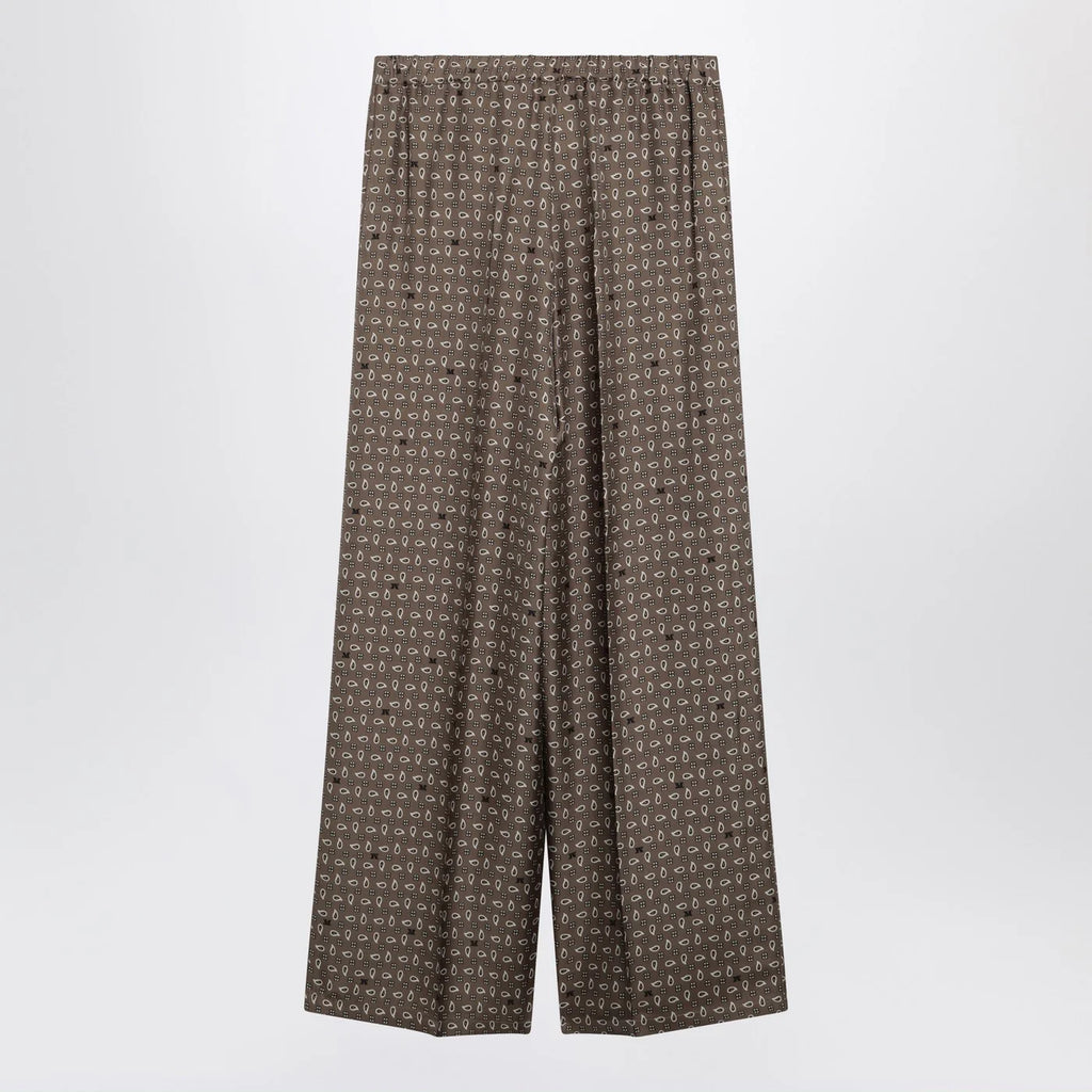 Max Mara Mud-coloured printed silk trousers