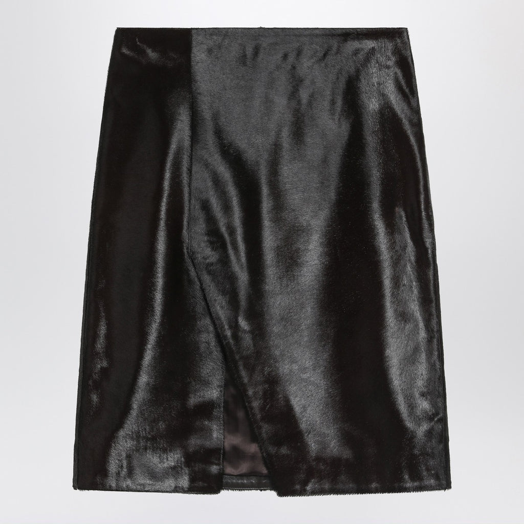 LouLou De Saison Brown Myra skirt in pony-effect leather