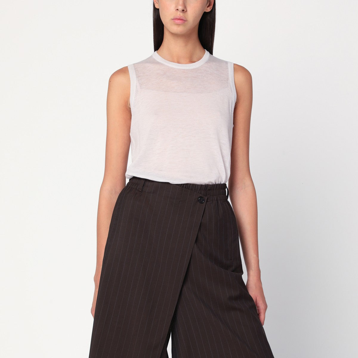 6397 Ivory semi-sheer tank top