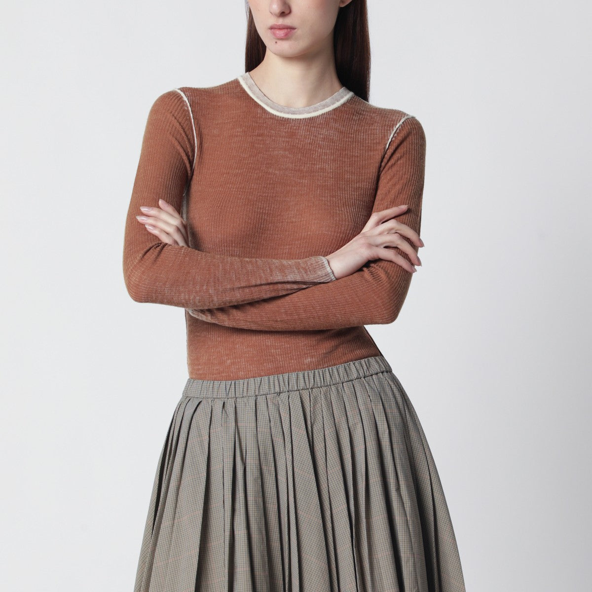 6397 Ribbed desert-colored vintage-effect knit