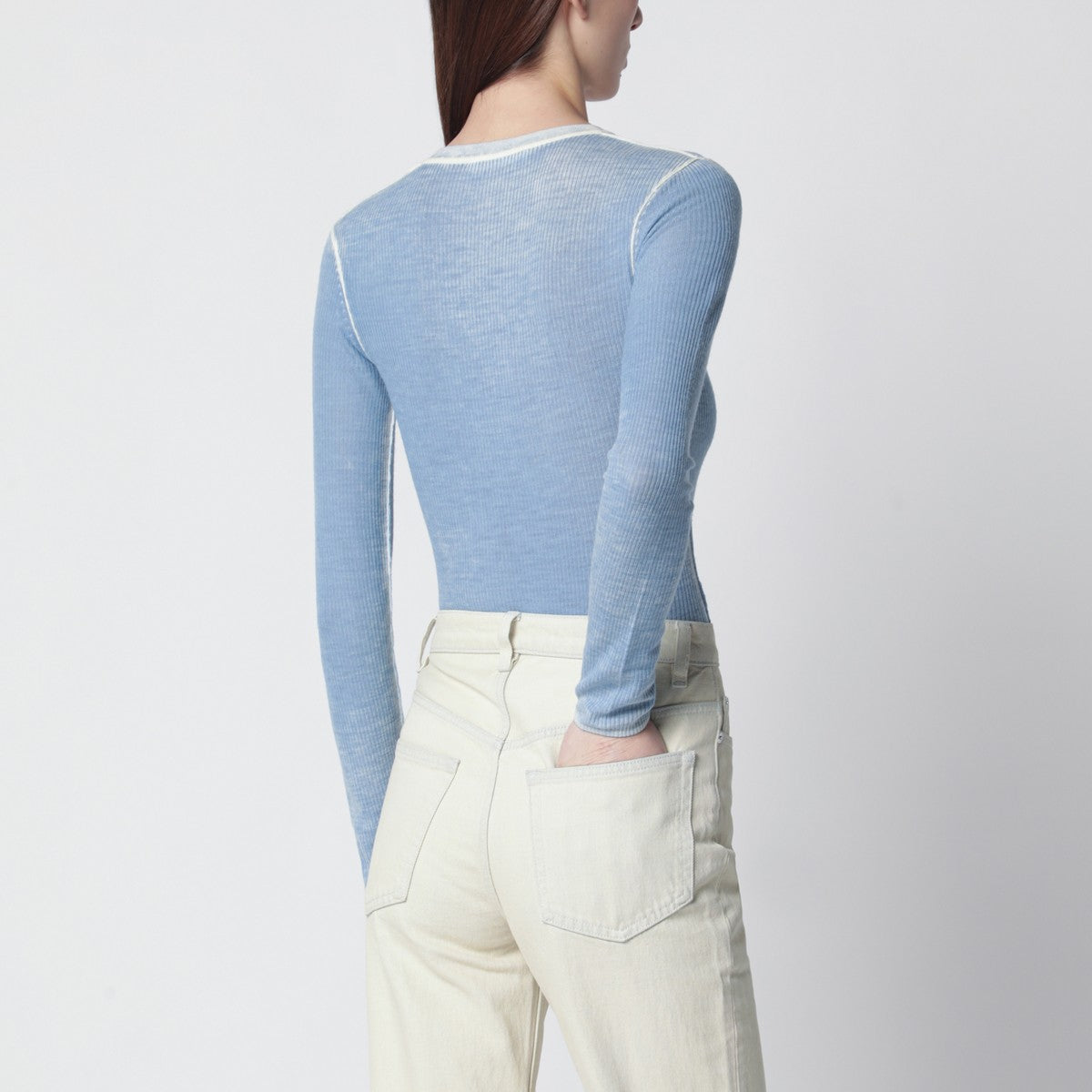 6397 Light blue ribbed vintage-effect knit