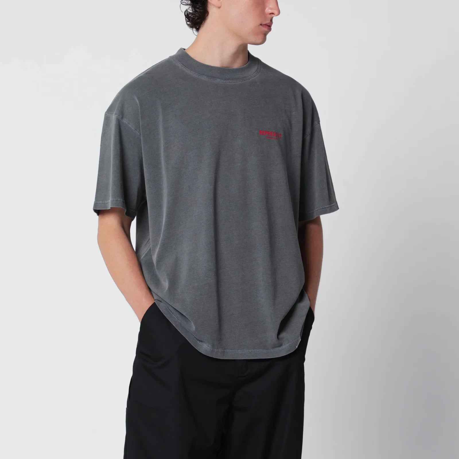 Represent Washed black cotton T-shirt with logo