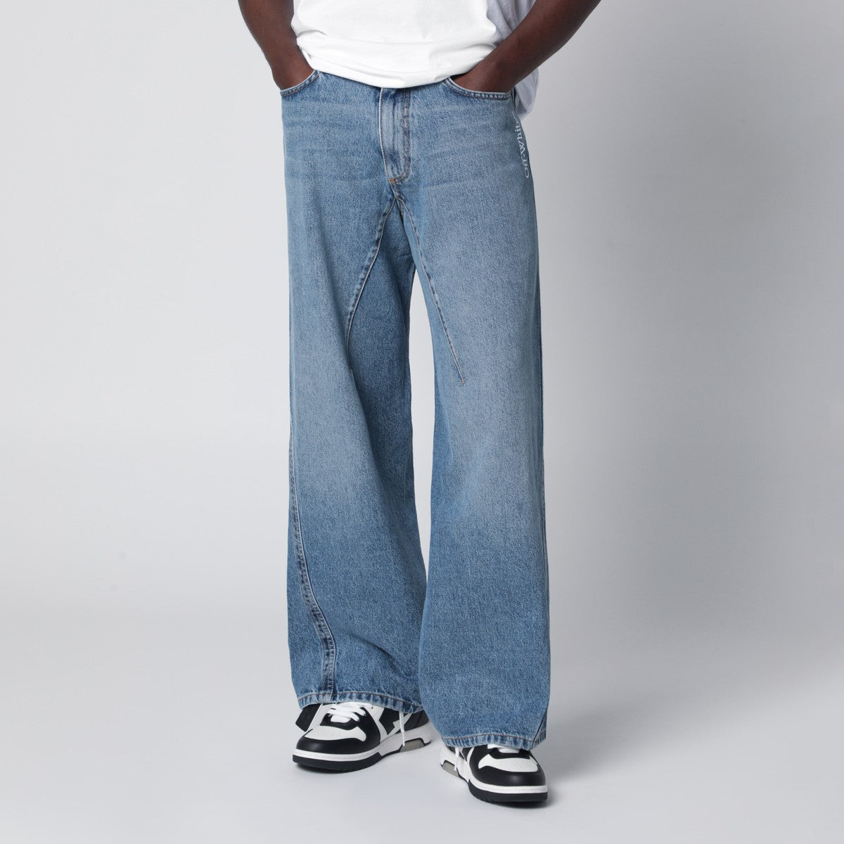 Off White Off-White™ Wide-leg light blue jeans with logo