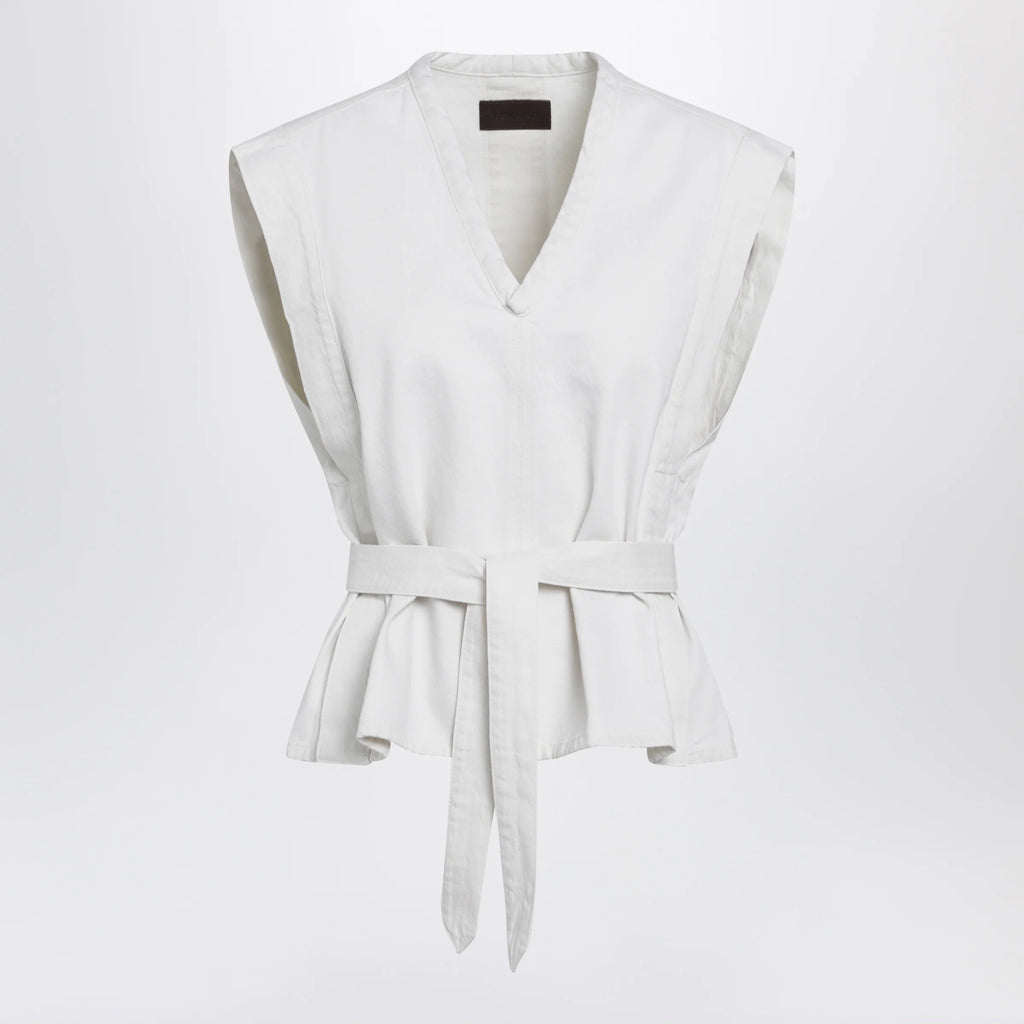 LEMAIRE White Chasuble shirt in bleached denim