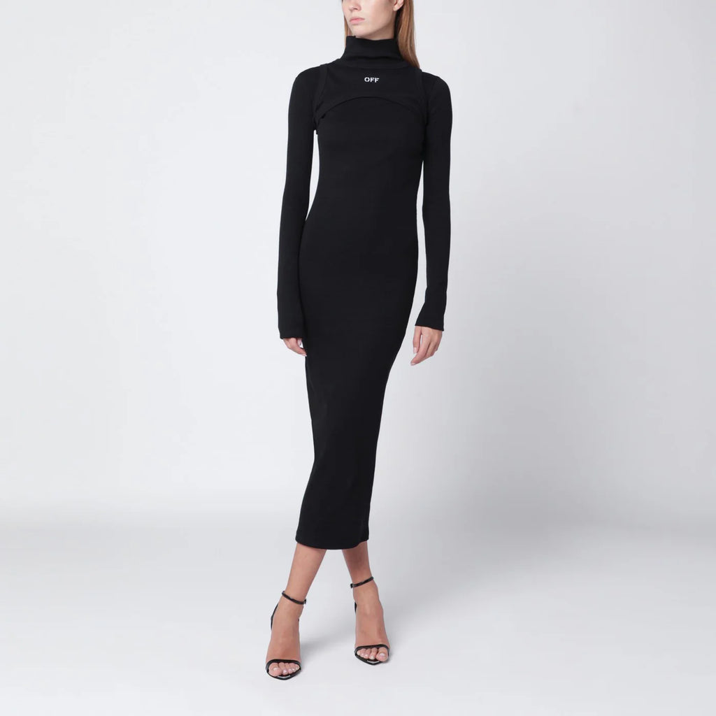 Off White Off-White™ Black cotton midi dress with logo