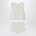 Il Gufo Two-piece white set with floral embroidery