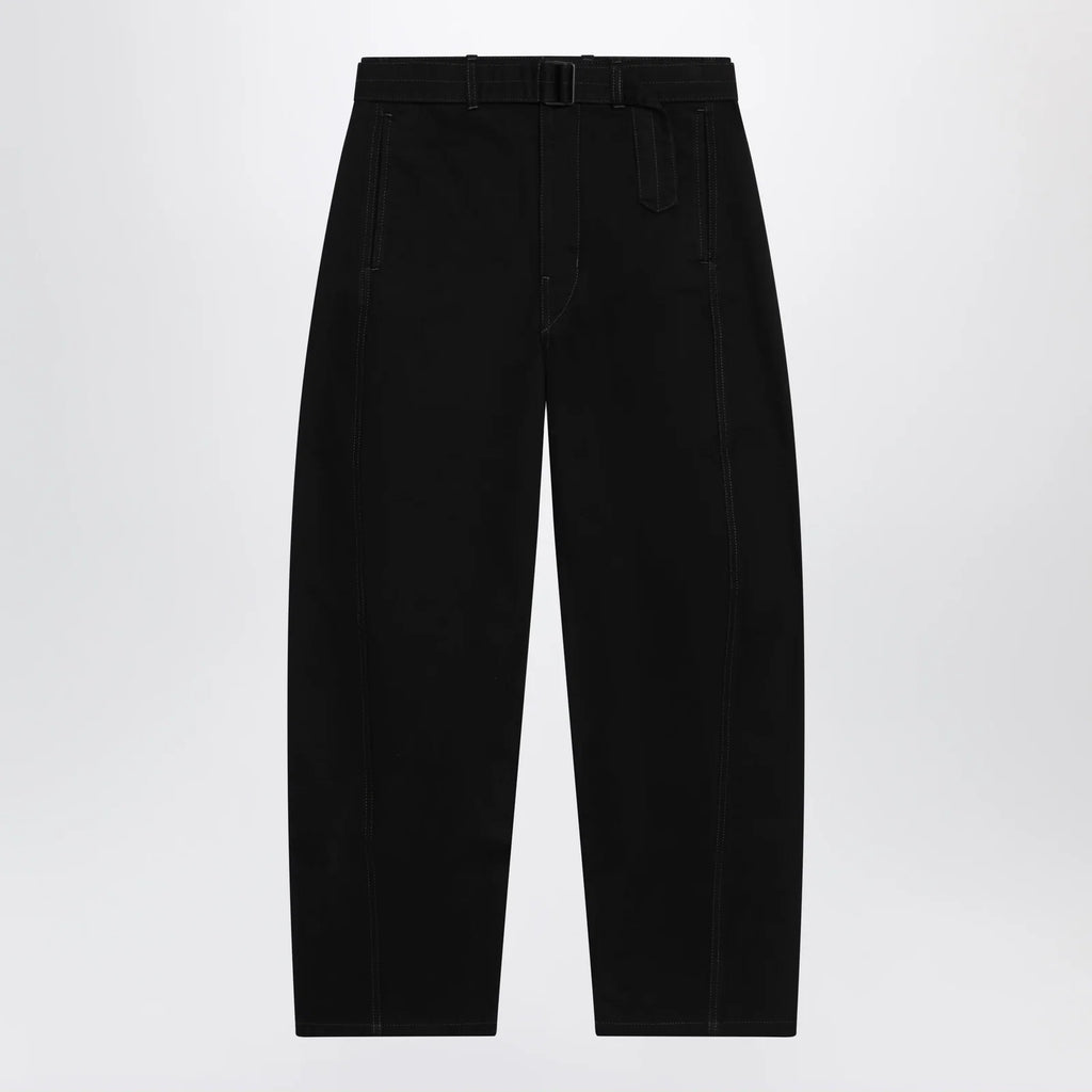 LEMAIRE Black cotton trousers with belt