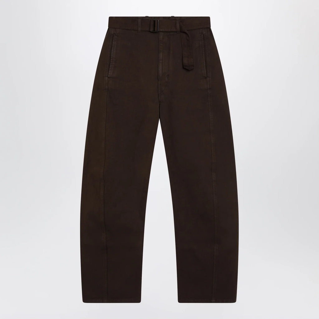 LEMAIRE Brown cotton trousers with belt