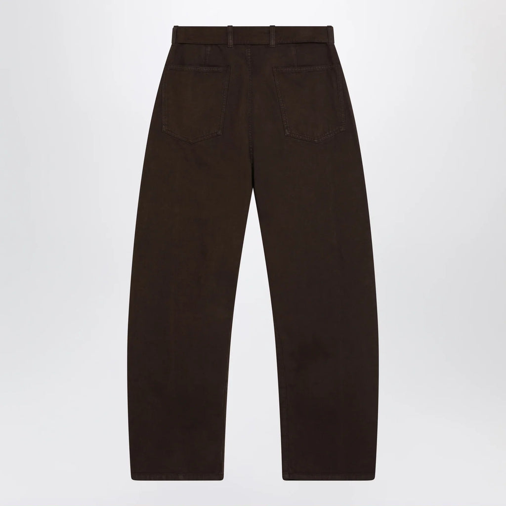 LEMAIRE Brown cotton trousers with belt
