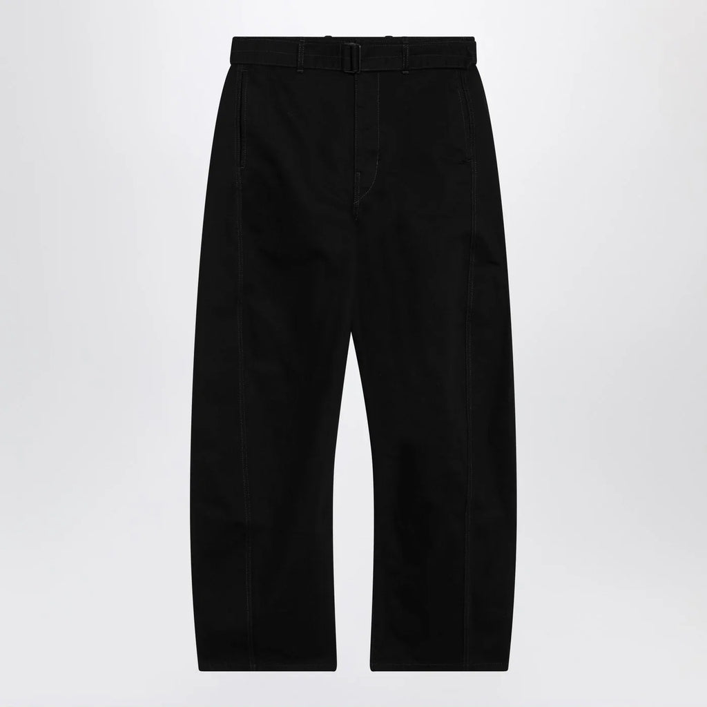 LEMAIRE Black cotton trousers with belt