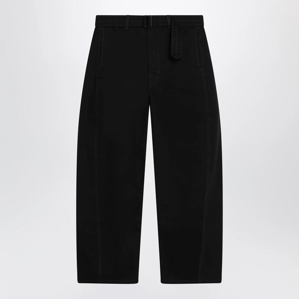 LEMAIRE Black cotton trousers with belt