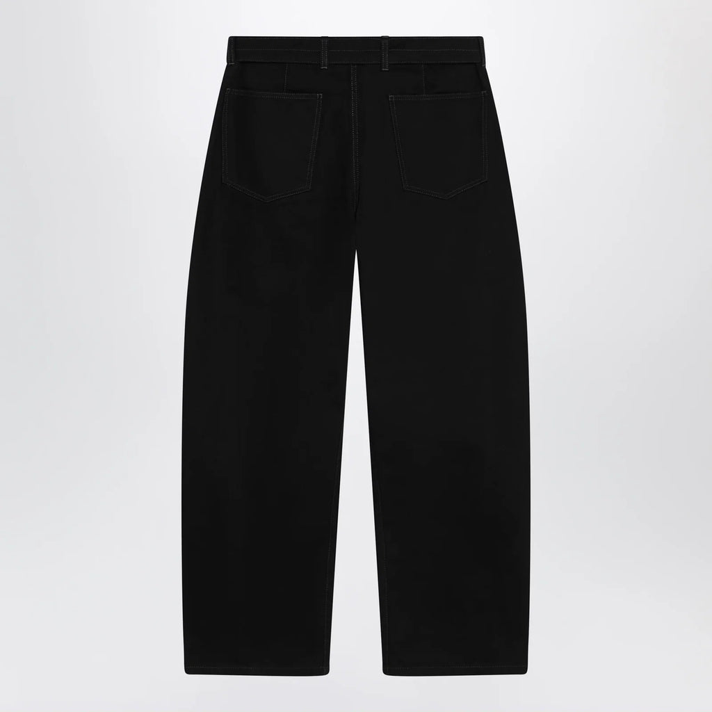 LEMAIRE Black cotton trousers with belt