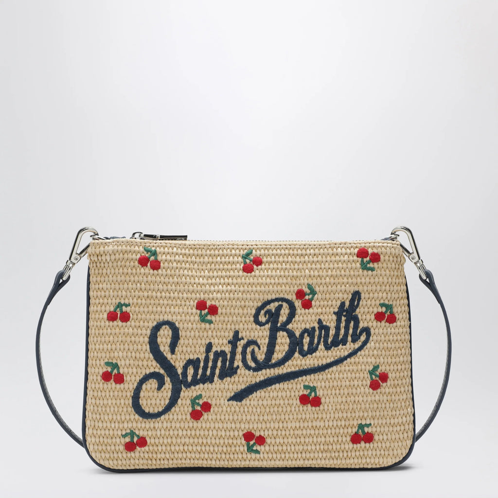 MC2 Saint Barth Raffia Pouch with Cherry Embroidery