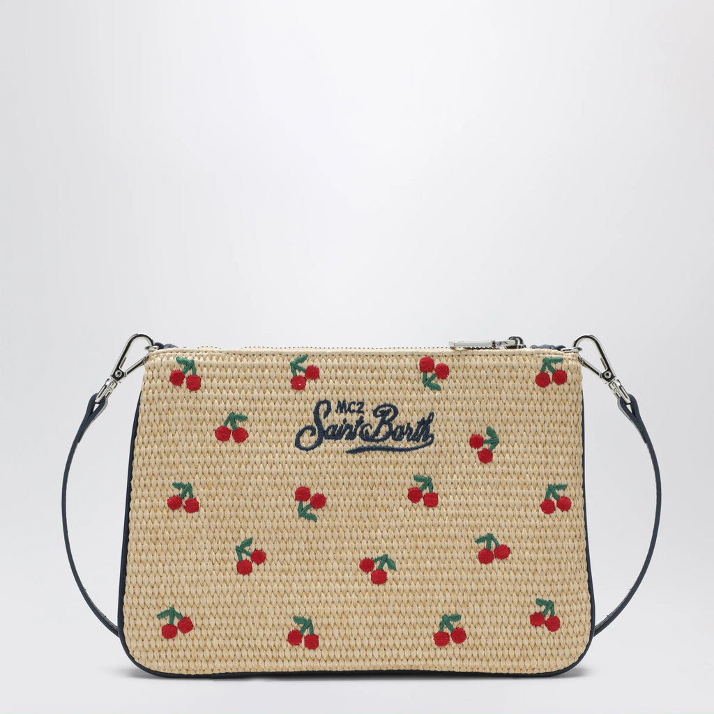 MC2 Saint Barth Raffia Pouch with Cherry Embroidery