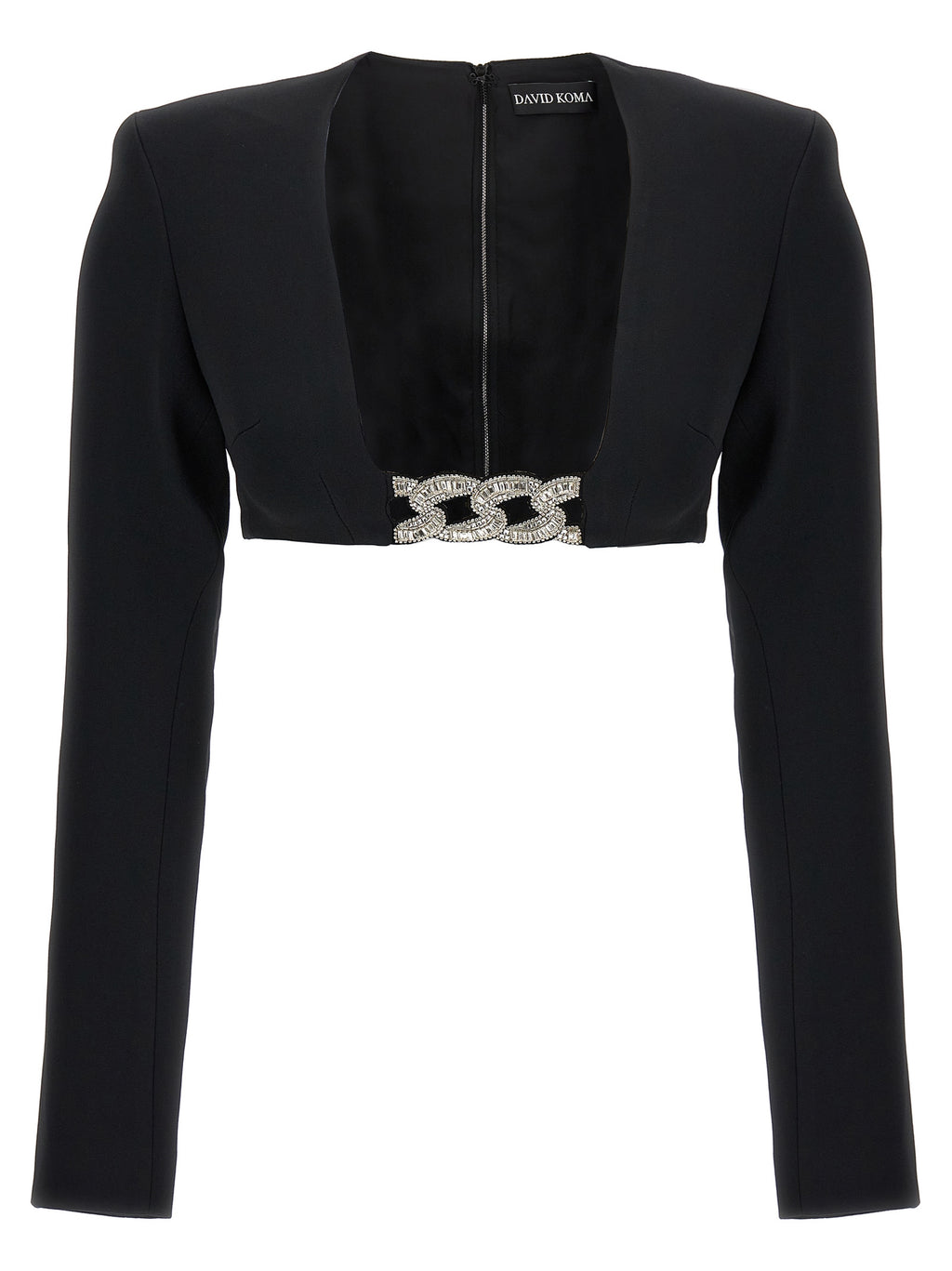 David Koma Top 3d Crystsal Chain And Square Neck