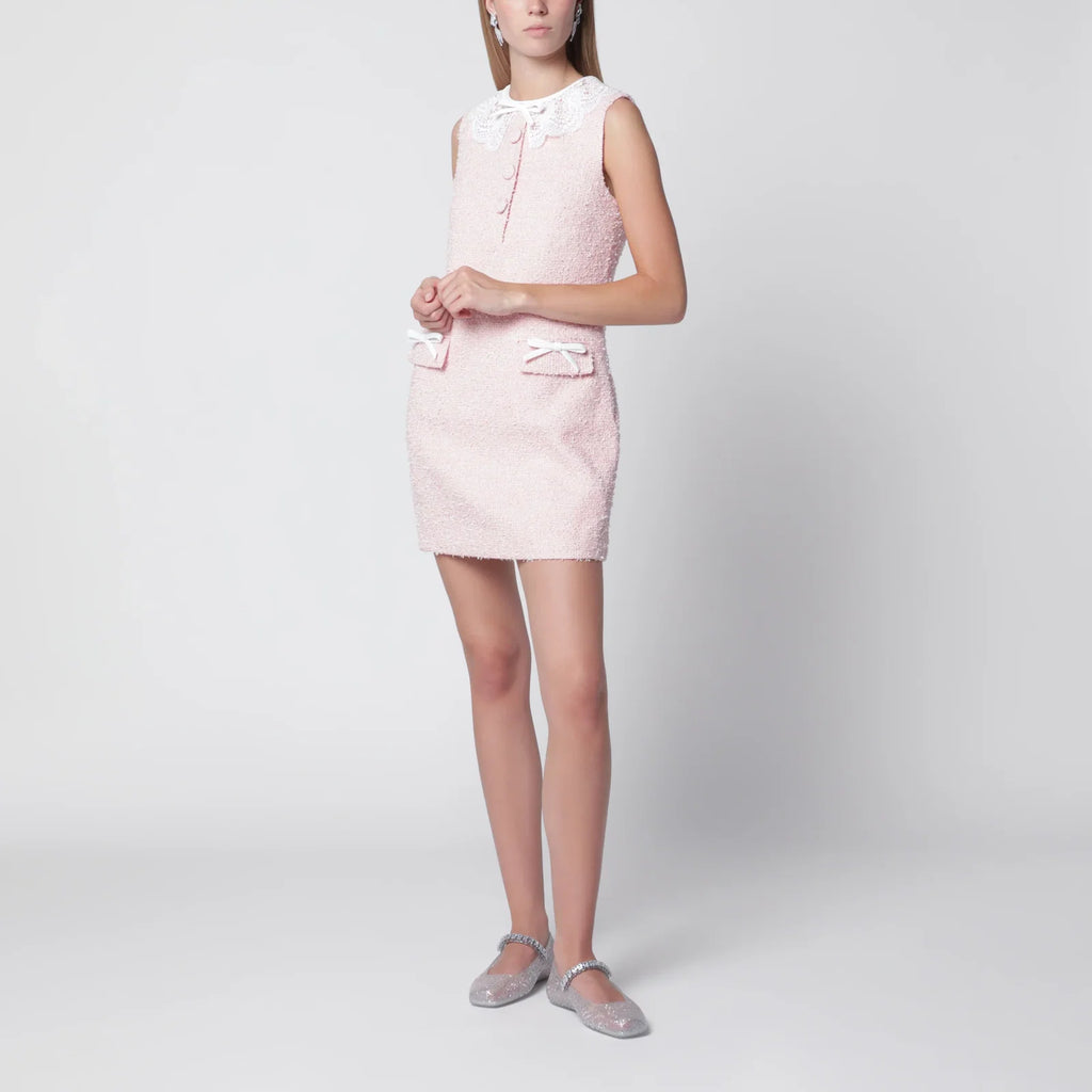 Self-Portrait SELF PORTRAIT Pink bouclé mini dress with lace collar