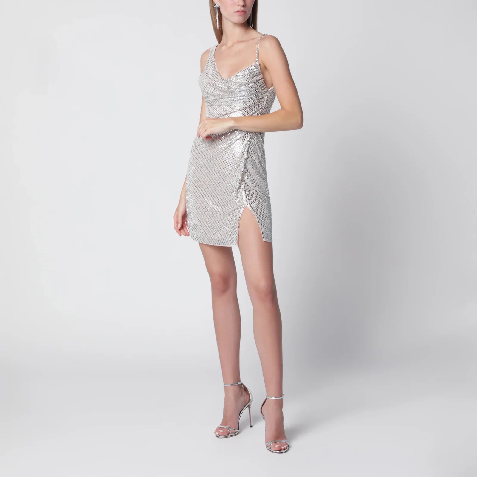 Self-Portrait SELF PORTRAIT Champagne mini dress with rhinestones