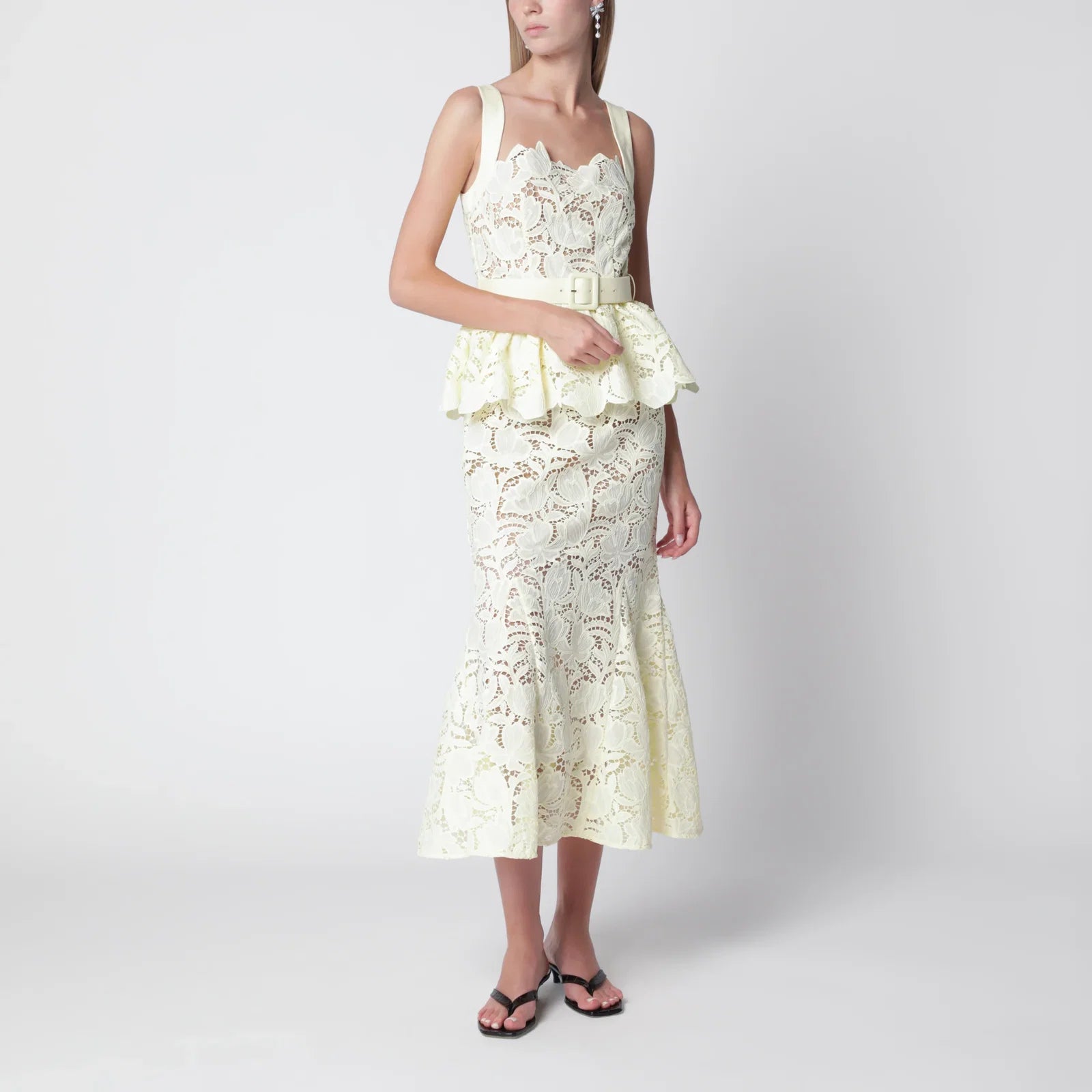 Self-Portrait SELF PORTRAIT Yellow peplum midi lace dress