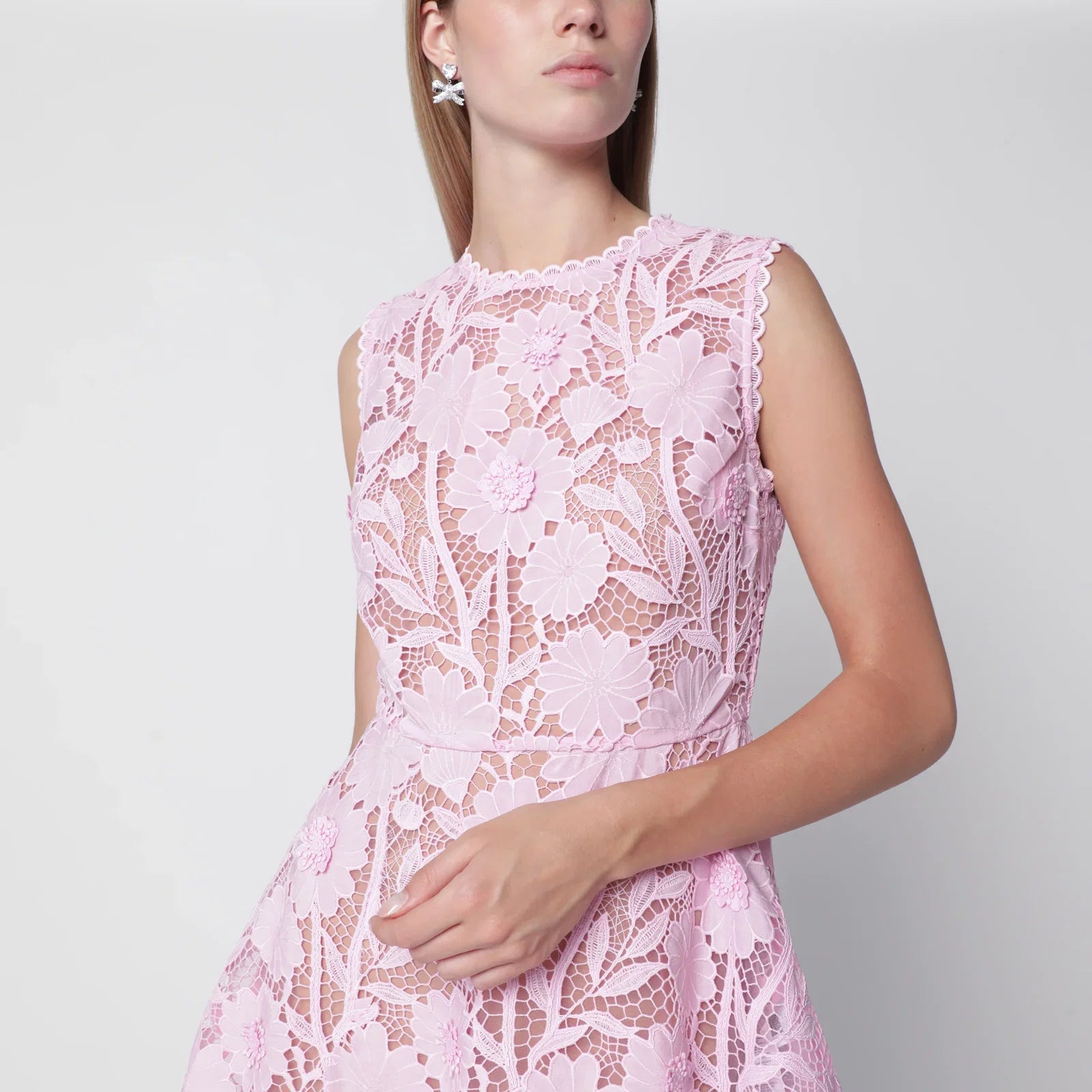 Self-Portrait SELF PORTRAIT Pink lace mini dress with floral details